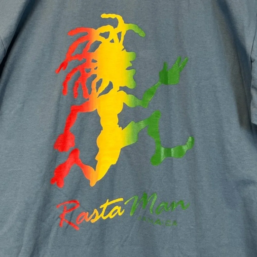 VTG 90s Rasta Man Running Man‎ T-Shirt Mens XXL Blue Rastafari Reggae Jamaica